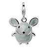 Sterling Silver 3-D Enameled Grey Mouse Charm with Clasp