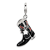 Sterling Silver Black Red Enameled Cowboy Boot Charm