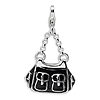 Sterling Silver 3-D Enameled Black Handbag with Lobster Clasp Charm