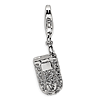 Sterling Silver Flip Cell Phone Charm CZ with Lobster Clasp