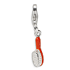 Sterling Silver Orange Enameled Hair Brush with Lobster Clasp Charm