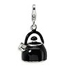 Sterling Silver 3-D Enameled Black Tea Kettle with Lobster Clasp Charm