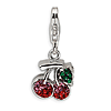 Sterling Silver Crystal Cherries with Lobster Clasp Charm
