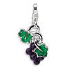 Sterling Silver 3-D Enameled Grapes with Lobster Clasp Charm