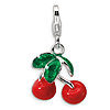 Sterling Silver 3-D Enameled Red Cherries Charm