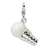 Sterling Silver 3-D Enameled White Ice Cream Cone Charm