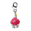 Sterling Silver 3-D Enameled Cupcake and Candle Charm