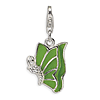 Sterling Silver Green Enameled & CZ Butterfly Charm with Lobster Clasp