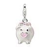 Sterling Silver 3-D Enameled Pig Charm with Lobster Clasp