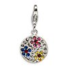 Sterling Silver Multicolored Crystal Flower Disc Charm