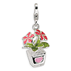 Sterling Silver 3-D Enameled Potted Flowers with Lobster Clasp Charm