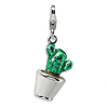 Sterling Silver 3-D Enameled Potted Green Cactus Charm