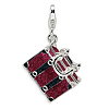 Sterling Silver 3-D Enameled Fuschia Luggage with Lobster Clasp Charm