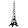 Sterling Silver 3-D Black Enameled CZ Eiffel Tower Charm