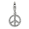 Sterling Silver Small CZ Peace Sign with Lobster Clasp Charm