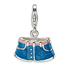 Sterling Silver 3-D Enameled Blue Jean Shorts with Lobster Clasp Charm