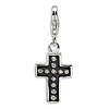 Sterling Silver Swarovski Crystal Black Enamel Cross Charm