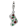 Sterling Silver Mulitcolor CZ Stocking with Lobster Clasp Charm