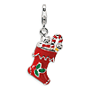 Sterling Silver 3-D Red Enamel Holiday Stocking Charm with Clasp