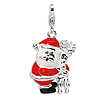 Sterling Silver 3-D Enameled Santa and Reindeer Charm