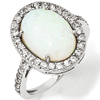 Sterling Silver Oval Created Opal Ring with Cubic Zirconias