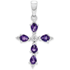 Sterling Silver 2/3 ct Amethyst Cross Pendant with Diamonds
