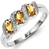 Sterling Silver 1.06 ct Three Stone Citrine Ring with Diamonds