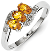Sterling Silver .57 ct 3-Stone Citrine and Diamond Ring