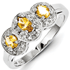Sterling Silver .48 ct Oval 3-Stone Citrine Ring with Diamonds