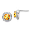 Sterling Silver 1.8 ct tw Cushion Cut Citrine Stud Earrings With Diamonds