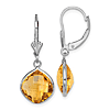 Sterling Silver 8 ct tw Checkerboard Cushion Citrine Leverback Dangle Earrings