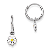 Sterling Silver Child's Enameled Daisy Hinged Hoop Earrings