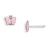 Sterling Silver Child's Pink Enameled Butterfly Earrings