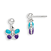 Sterling Silver Silver Enamel Butterfly Post Dangle Earrings