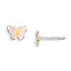 Sterling Silver Children's Pink and Yellow Enamel Butterfly Earrings