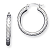 Sterling Silver 1in Diamond-cut Satin Hoop Earrings 3mm Thick