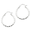 Sterling Silver 1 3/16in Diamond-cut Satin Hoop Earrings