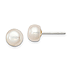 Sterling Silver 7mm White Cultured Pearl Button Earrings