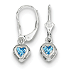 5mm Heart Blue Topaz Leverback Earrings Sterling Silver