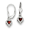 Sterling Silver 5mm Heart Garnet Leverback Earrings