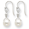 Sterling Silver 7mm Freshwater Cultured Button Pearl Dangle Earrings