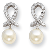 Sterling Silver Ribbon CZ Freshwater Cultured Pearl Earrings