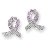 Sterling Silver Ribbon Earrings with Pink CZs