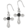 Sterling Silver Black CZ Cross Earrings with Diamond Accents
