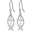 Sterling Silver 7/8in Diamond Cut Cross Ichthus Earrings