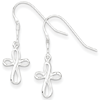 Sterling Silver Polished Rounded Cross Dangle Earrings