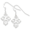 Sterling Silver Budded Cross Dangle Earrings 3/4in