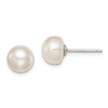 Sterling Silver 8mm White Cultured Pearl Button Earrings