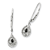 Sterling Silver 0.25 Ct Black and White Diamond Teardrop Earrings