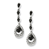 Sterling Silver 0.25 Ct Black White Diamond Teardrop Dangle Earrings